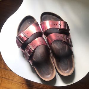 Red metallic Birkenstocks size 38
